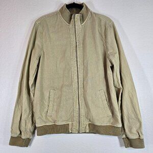Saks Fifth Avenue Linen Bomber Jacket Men Large Zip Tan Breathable Travel